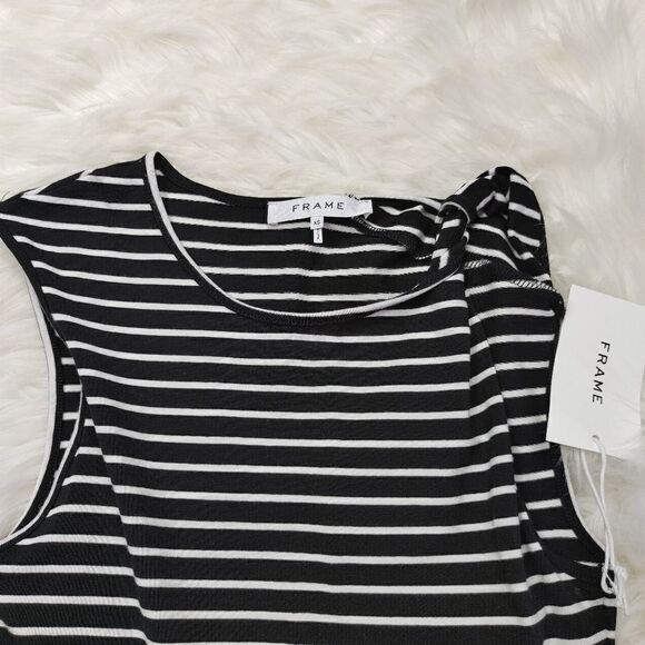 FRAME Knot Shoulder Tank Top In Noir Multi Black w - Picture 11 of 13